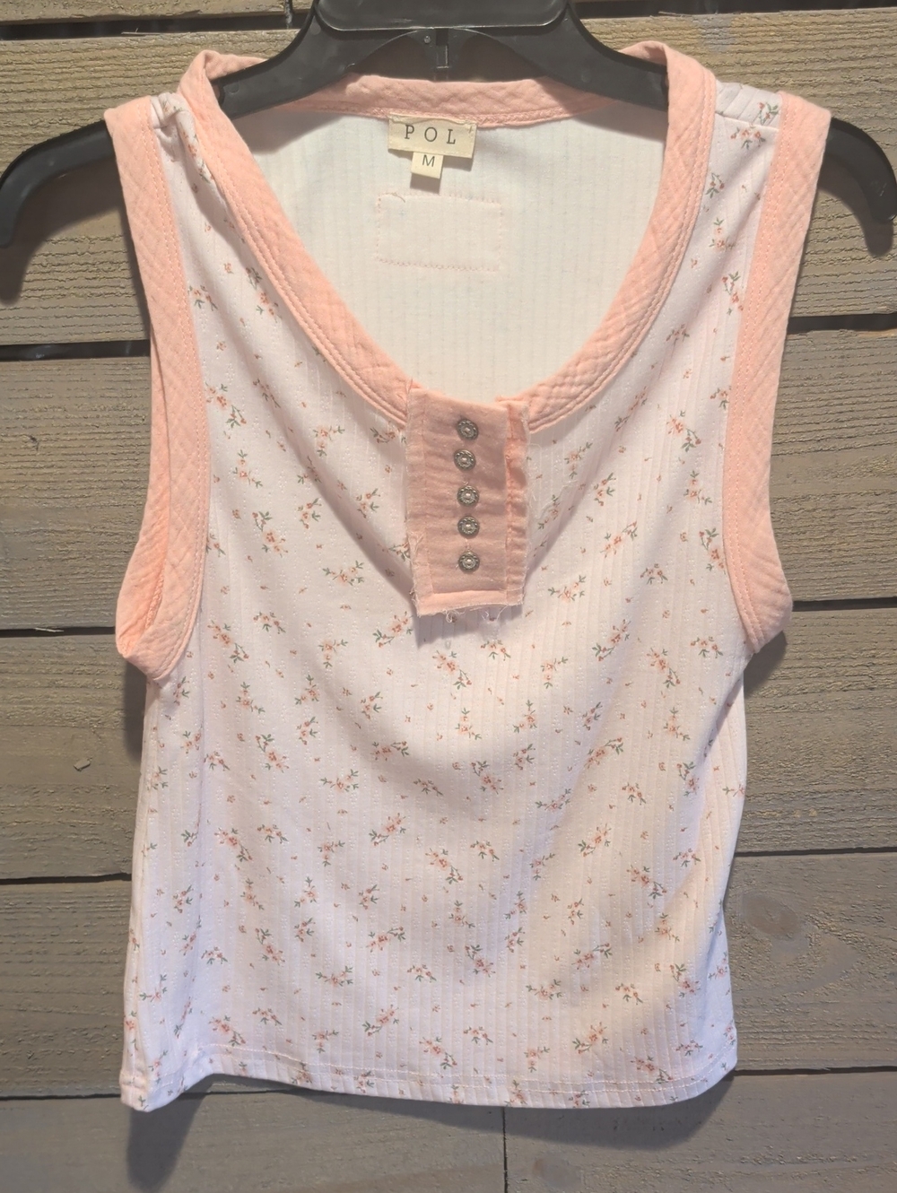POL Pink Floral Button-Front Sleeveless Tank